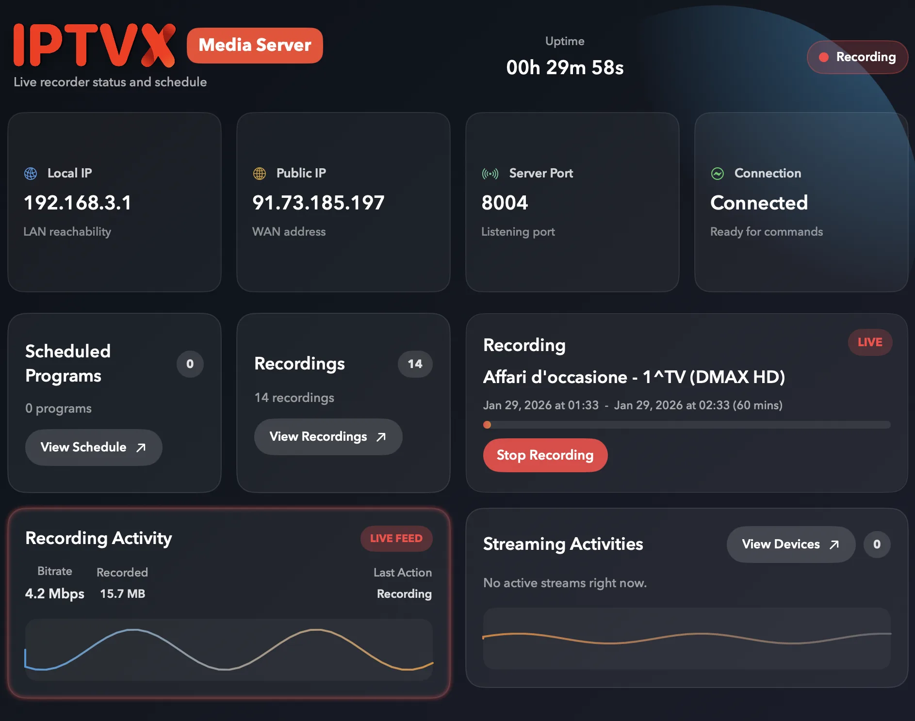 IPTVX Media Server interface