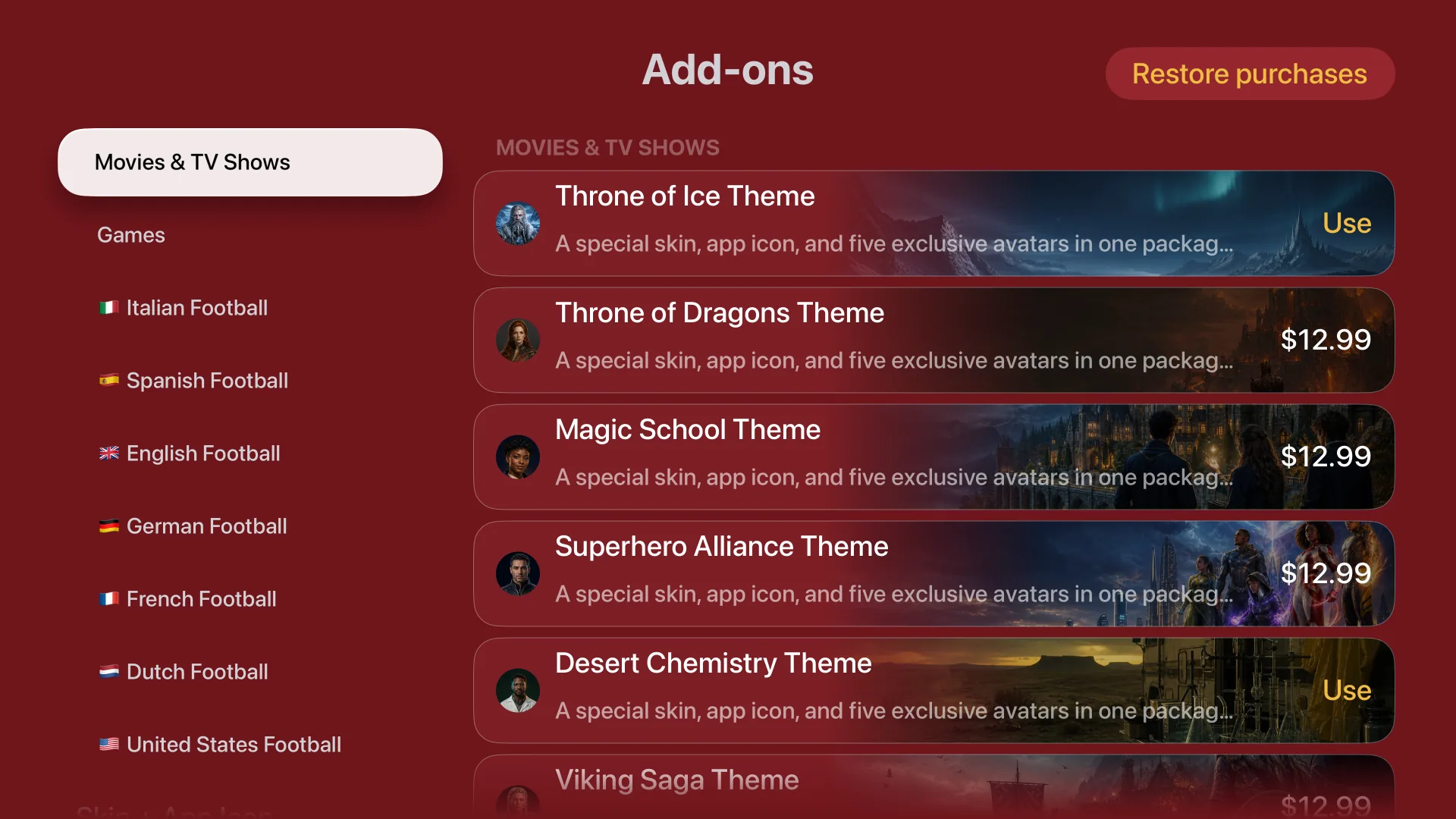IPTVX add-ons catalog on Apple TV
