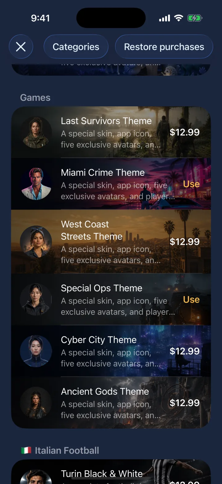 Games add-ons in IPTVX on iPhone