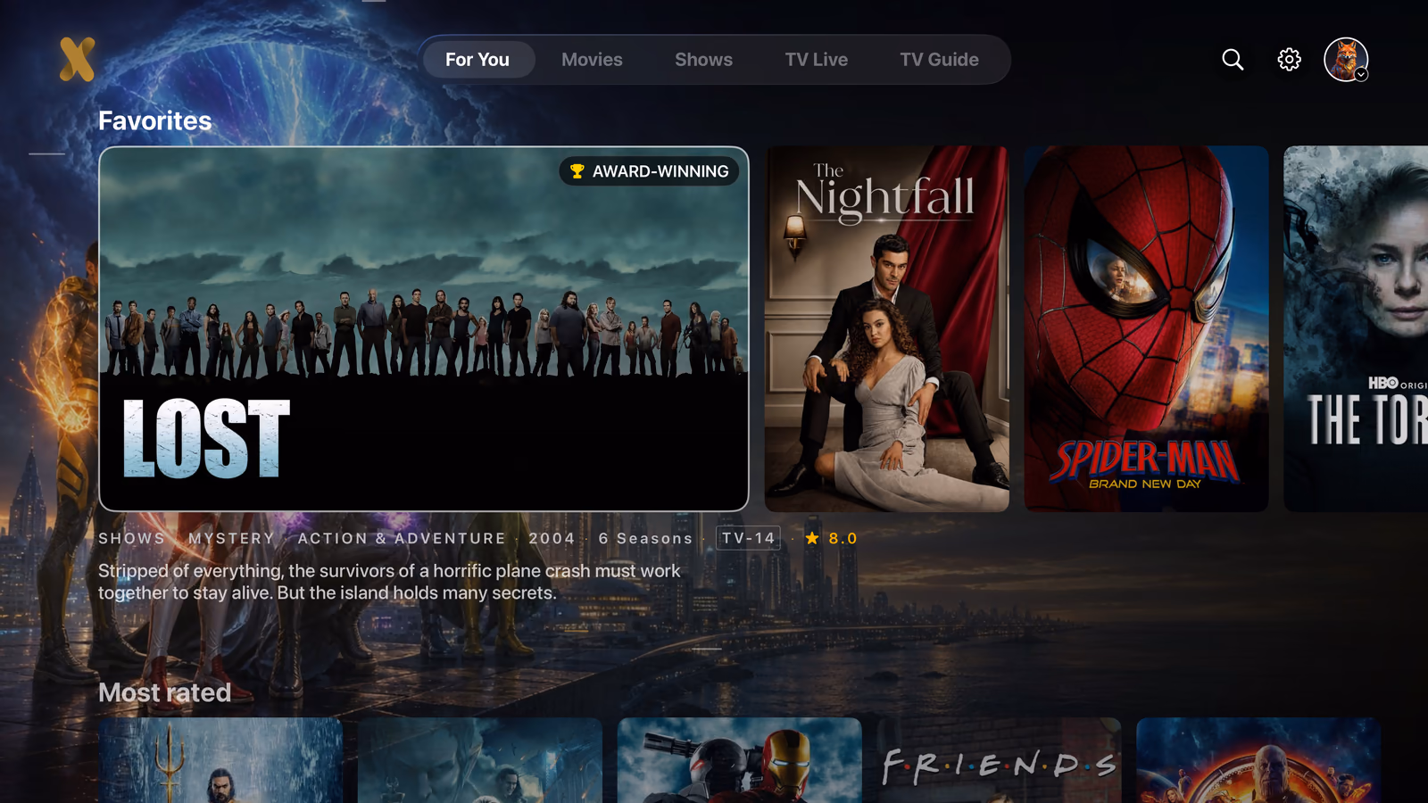 IPTVX For You with Favorites and Most rated, transformed by the Superhero Alliance add-on