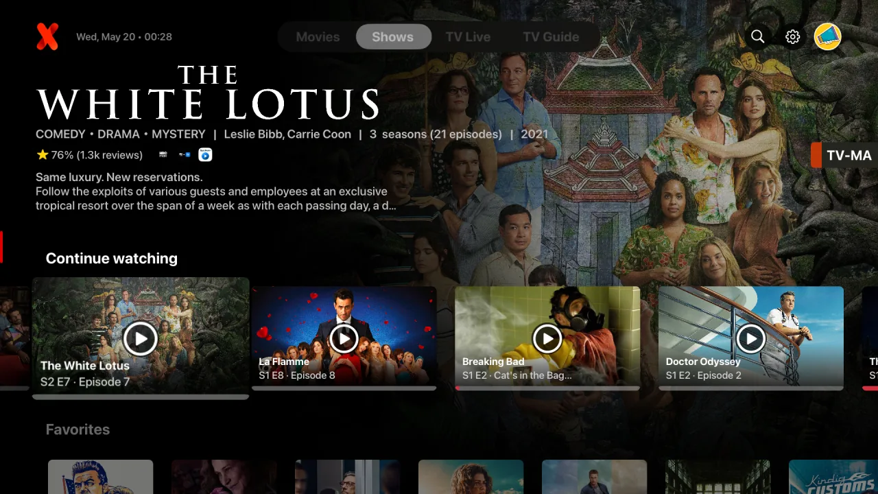 IPTVX series library and Continue Watching on Apple TV