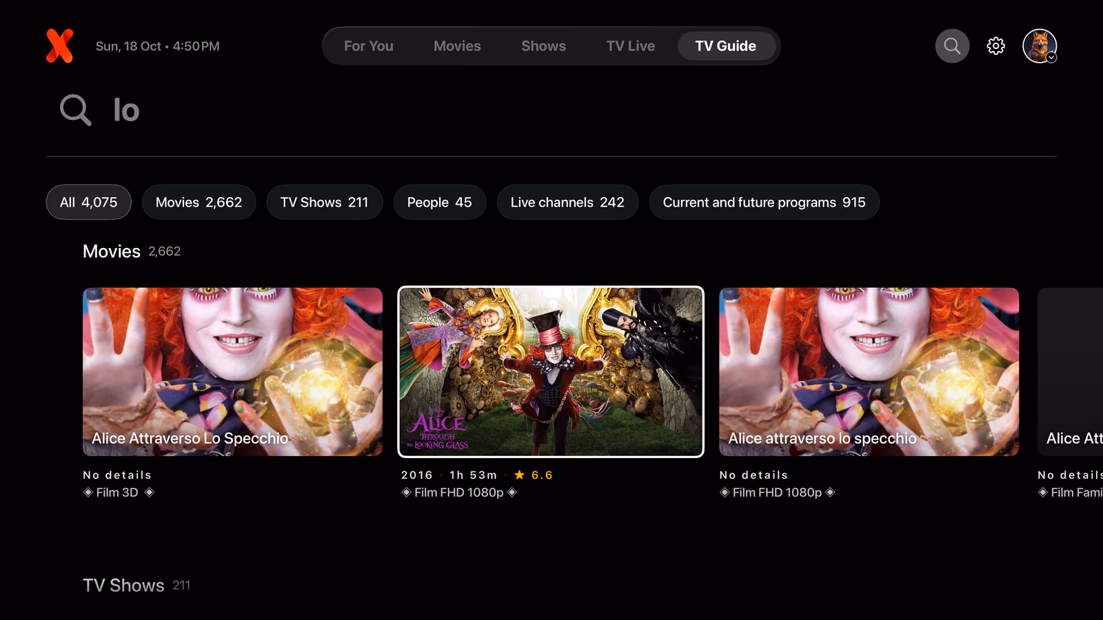 IPTVX redesigned Search on Apple TV with content filters and movie results